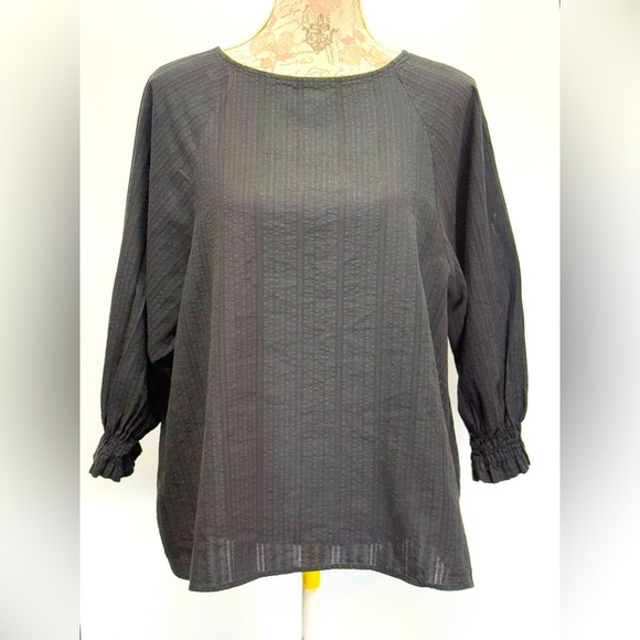 UNIQLO Black textured gathered cuff 3/4 sleeve top size S - Picture 1 of 12
